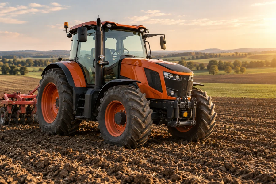Tractor modern pe un teren arat